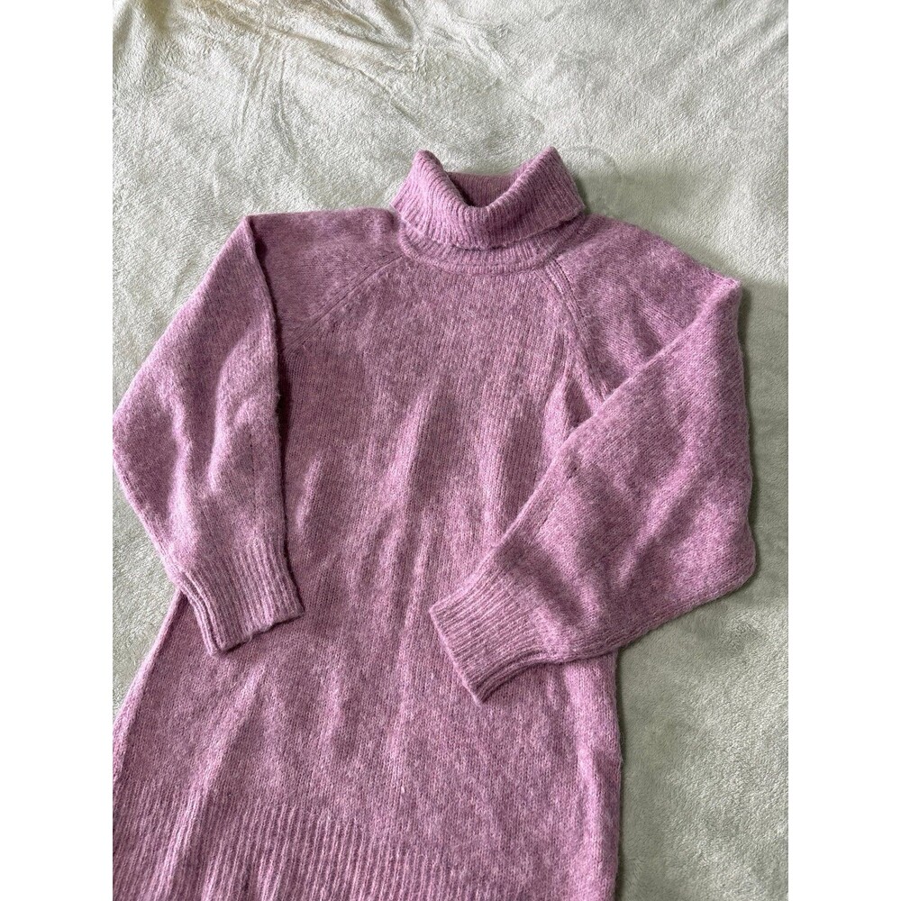 Womens turtleneck long sleeve sweater dress top knit ribbed oversized purple